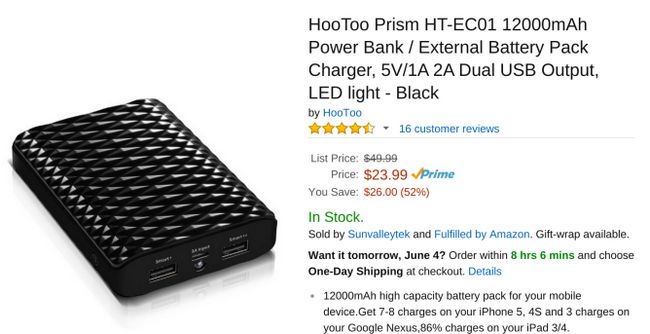 Fotografía - [Trato Alerta] HooToo Prisma 12000mAh batería externa con puertos USB duales y linterna LED sólo $ 12 Después de 50% de Descuento Amazon Cupón